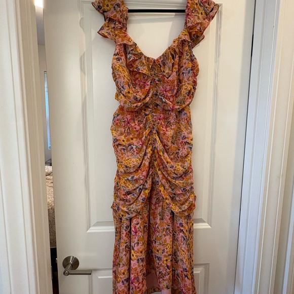 ASTR the Label Devereux Asymmetrical Floral Dress in Pink and Yellow (Size XL) - Picture 2 of 6